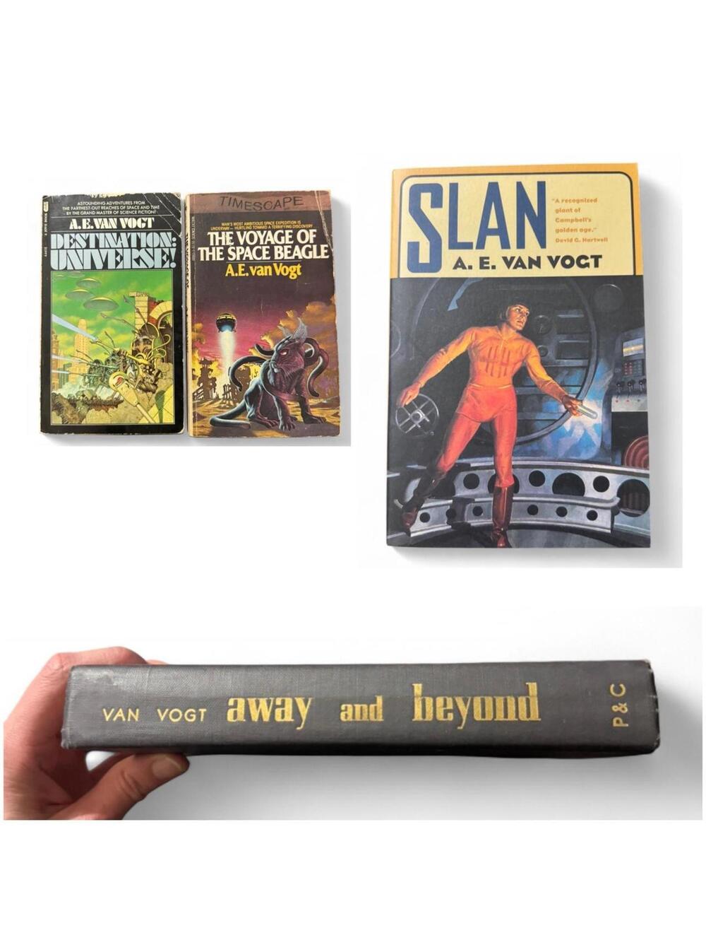 Lot of four vintage A.E. Van Vogt science fiction hardcover and paperback books